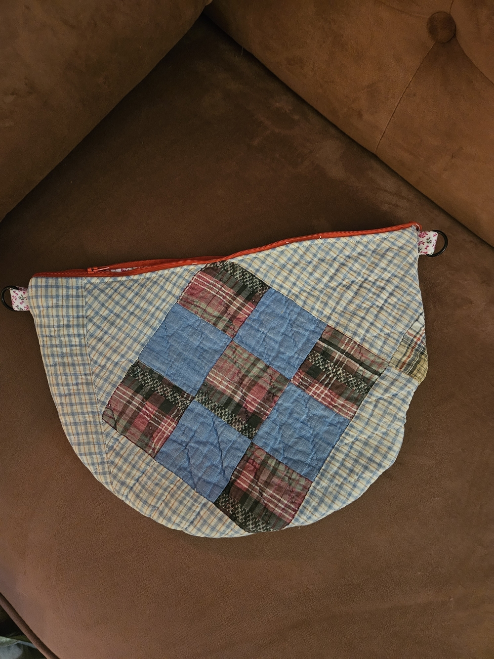 Handmade Quilted Patchwork Crossbody Purse in Blue and Plaid